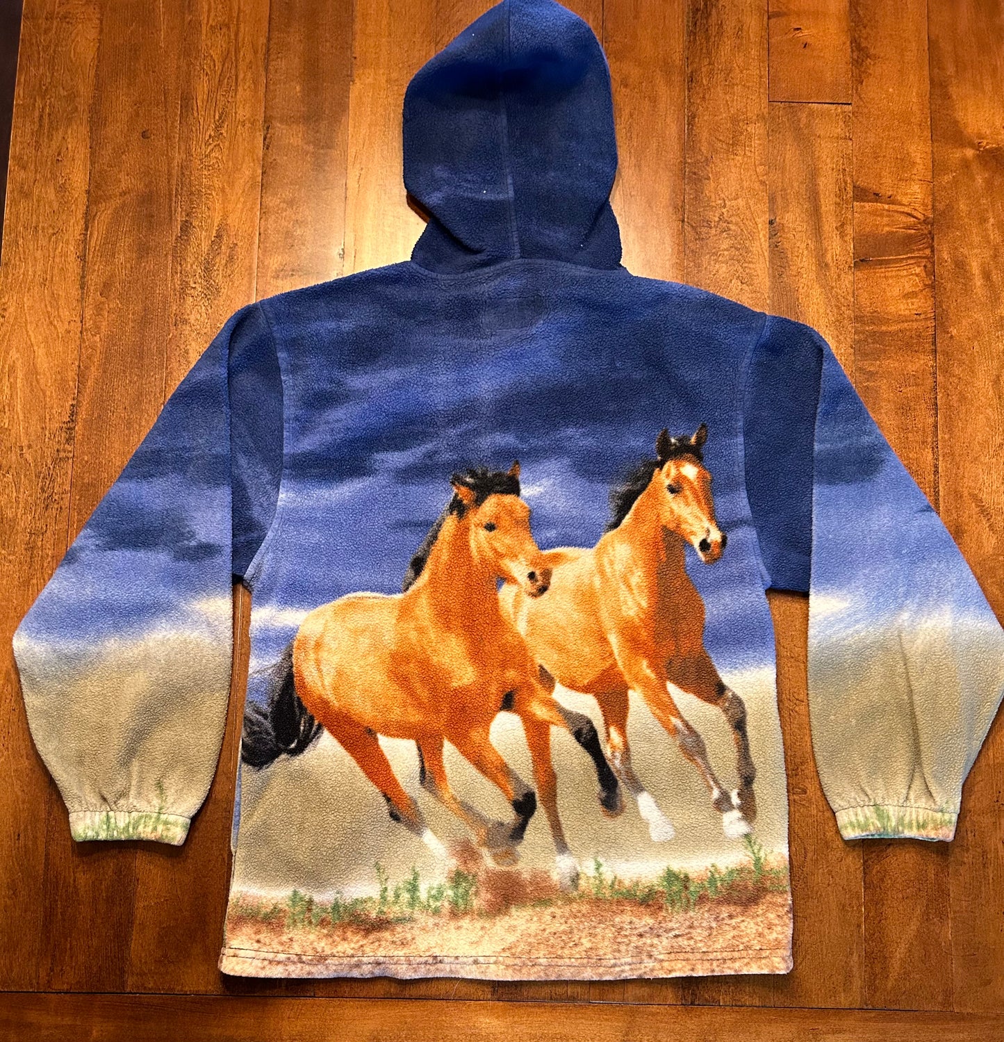 Vintage Trail Crest Fleece Zip Up Hoodie with Running Horses Size S