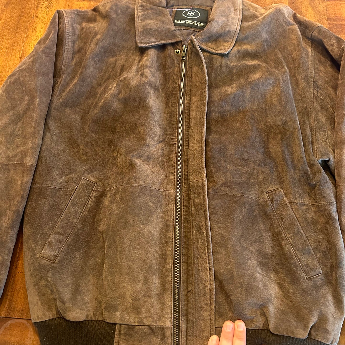 Vintage Back Bay Leather Bomber Jacket Genuine Brown Suede Quilt Lined Size L