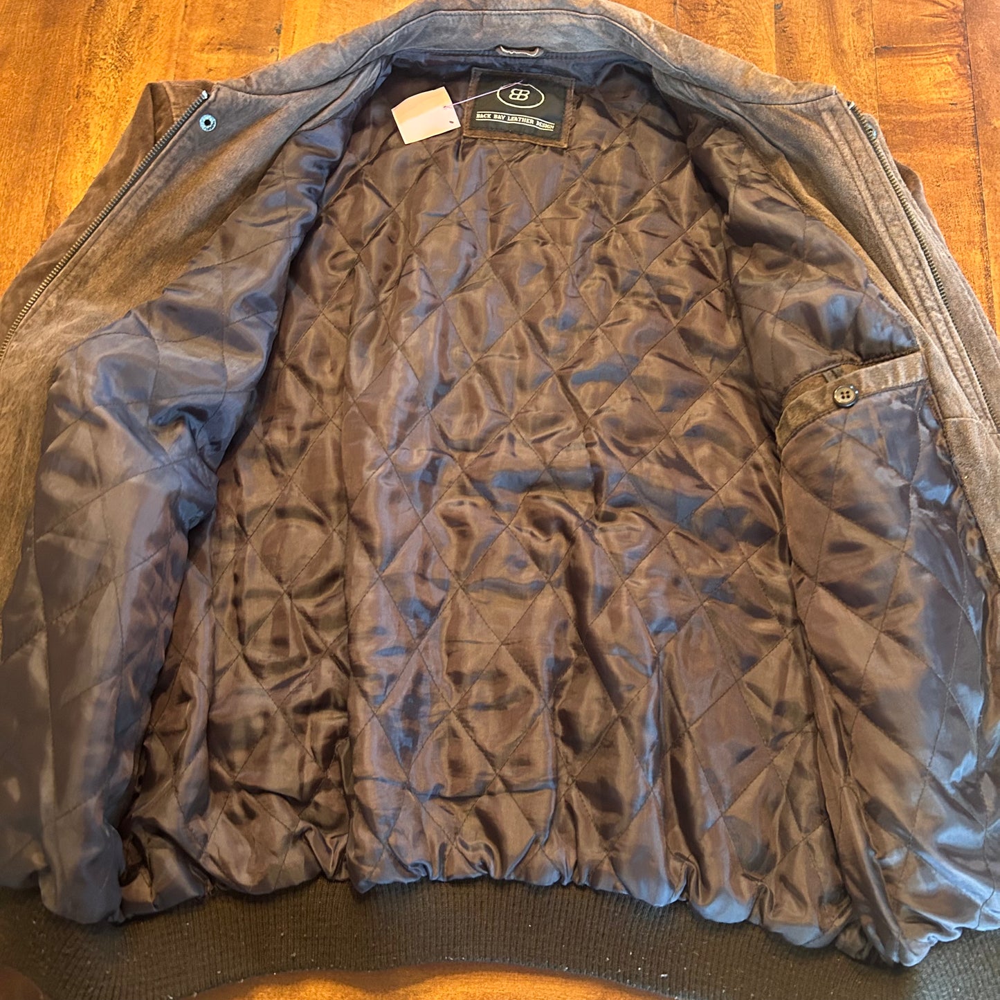 Vintage Back Bay Leather Bomber Jacket Genuine Brown Suede Quilt Lined Size L