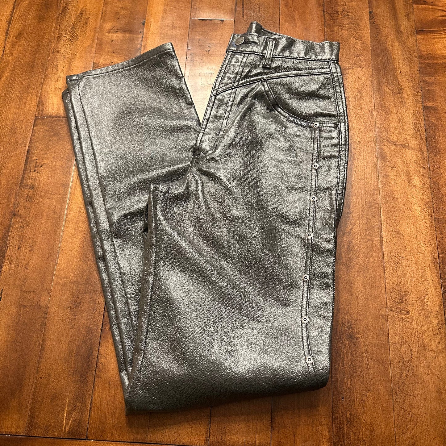 Super Rare Platinum Rockies Pleather Stone Gray Pants Size 26x34