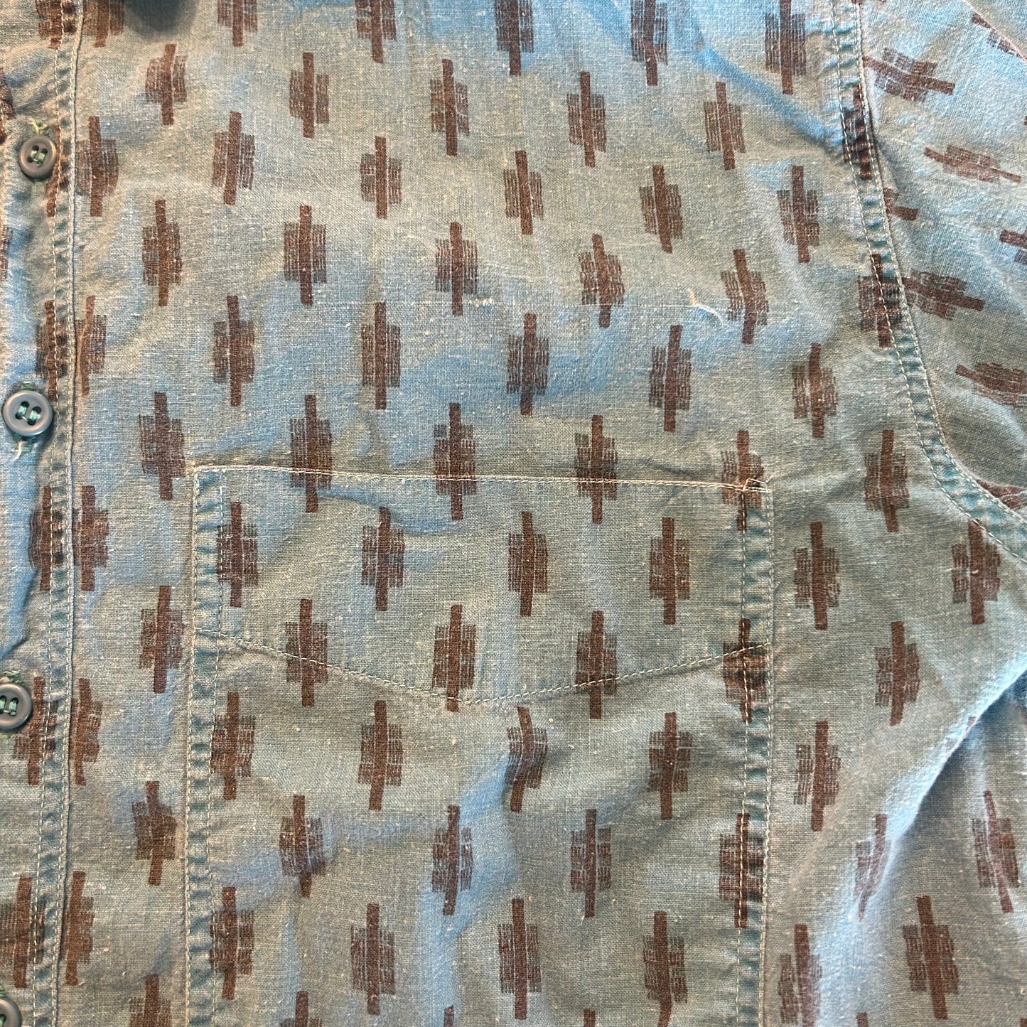 Vintage Shah Safari Short Sleeve Teal Aztec Button Up Size M
