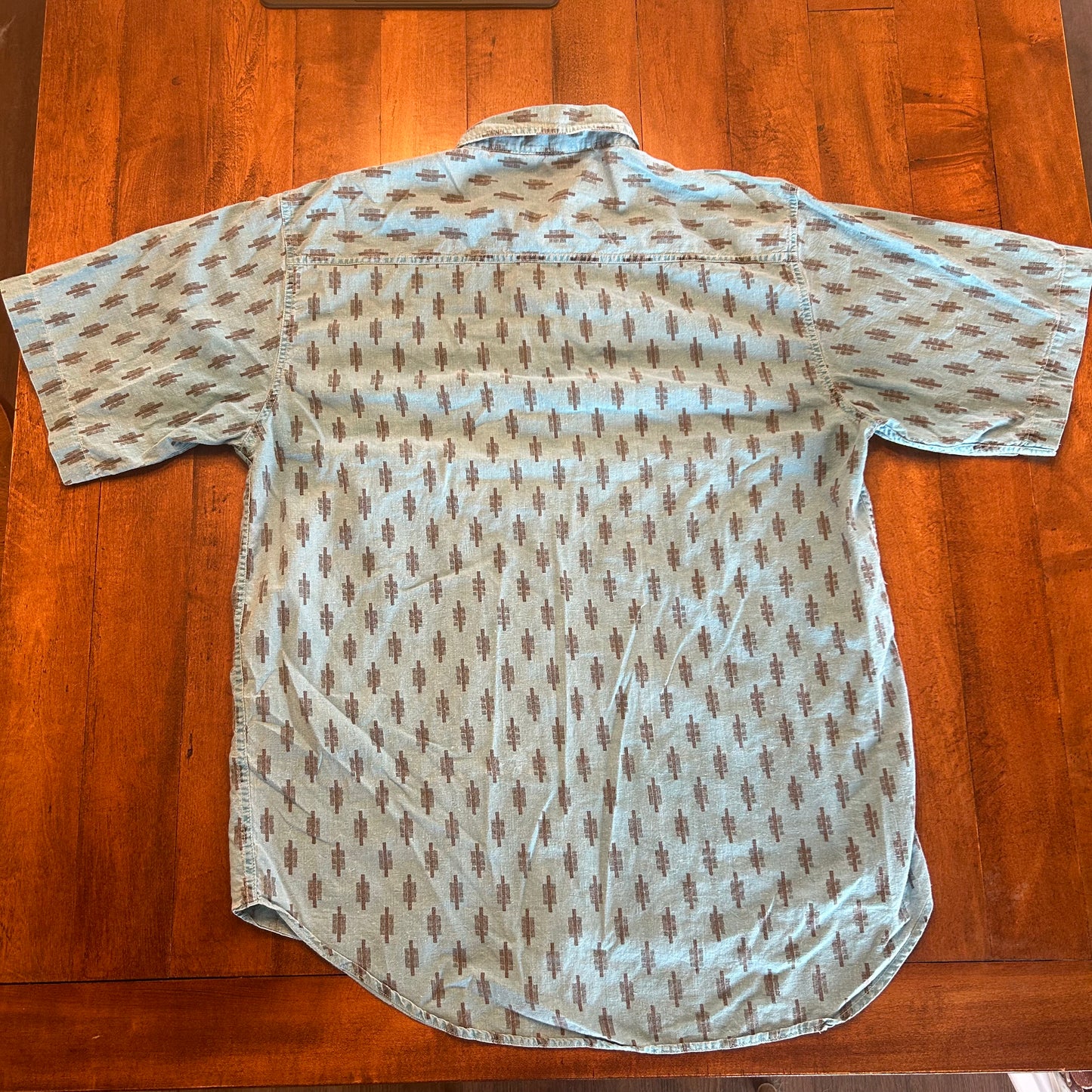 Vintage Shah Safari Short Sleeve Teal Aztec Button Up Size M