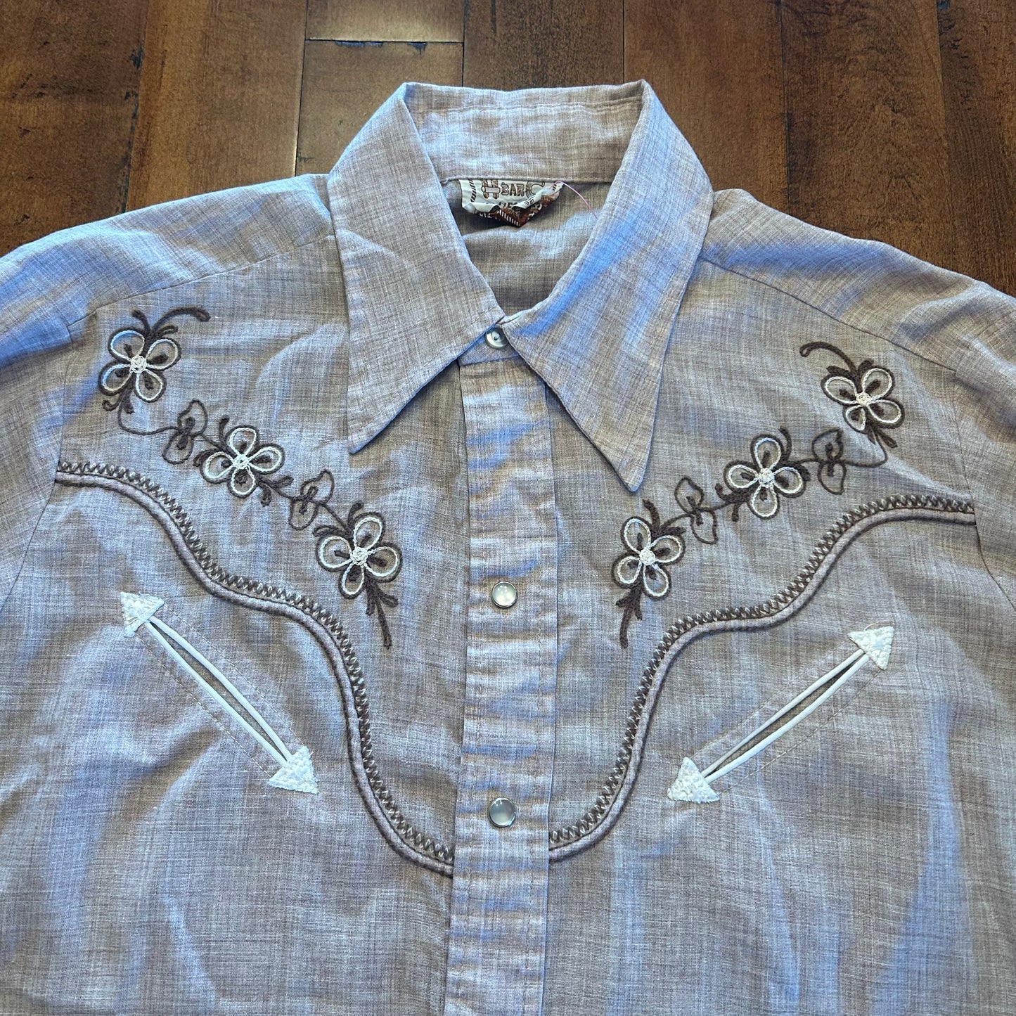 Vintage H Bar C California Ranch Wear Pearl Snap Size L