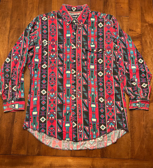 Wrangler Aztec Button Up Size 16.5-34 (L)