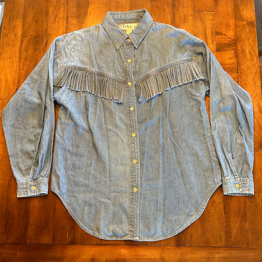 Vintage Bay 6 Jean Button Up with Fringe Size M