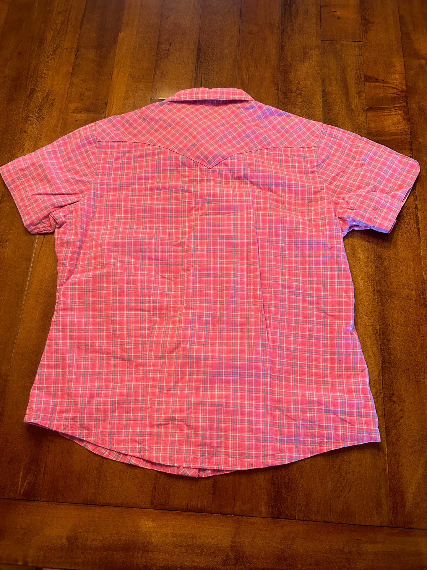 Vintage Wrangler Blues Pink Plaid Pearl Snap Short Sleeve Ladies Size M