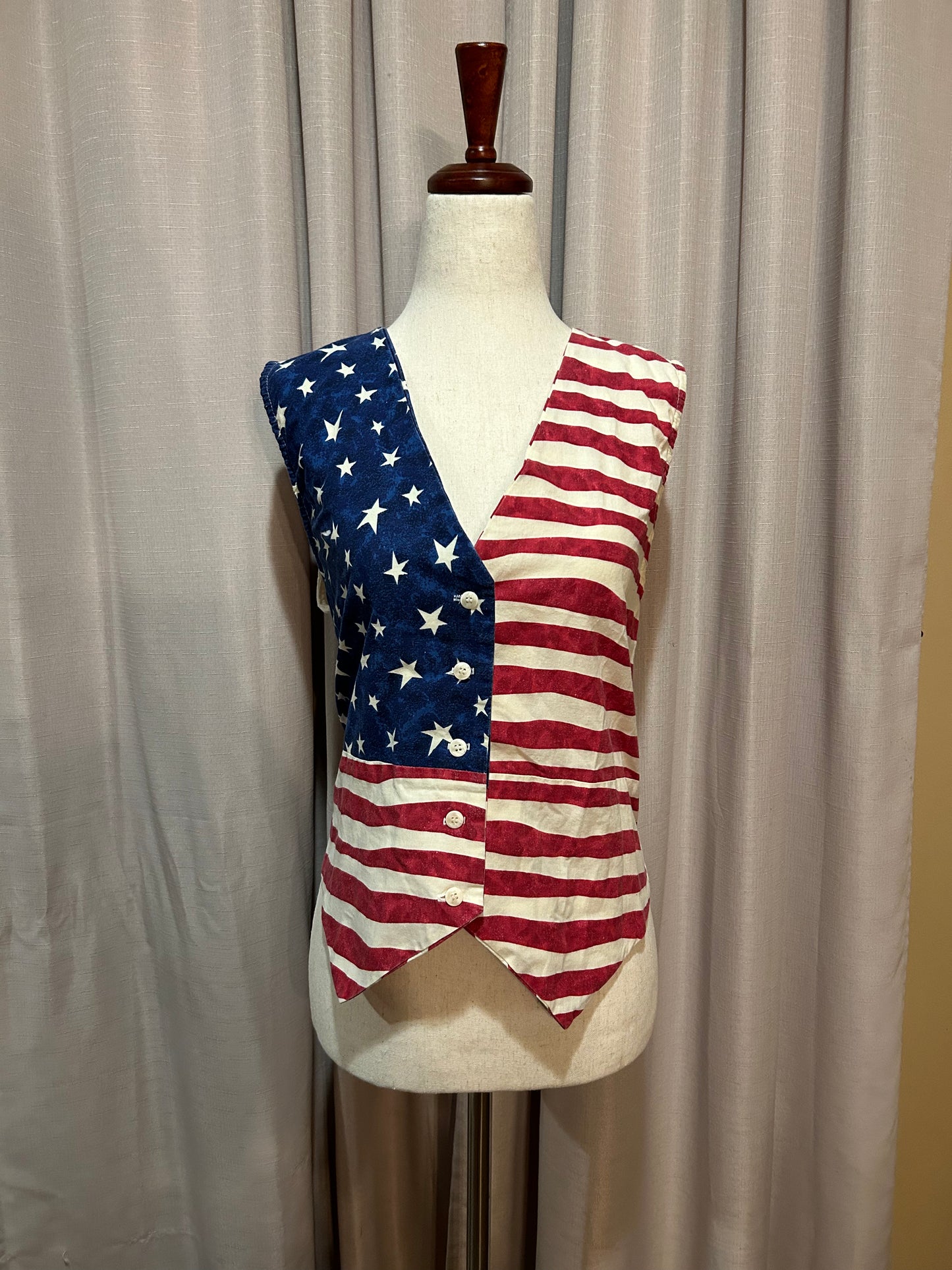 Vintage Cactus Flower American Flag Vest Size S