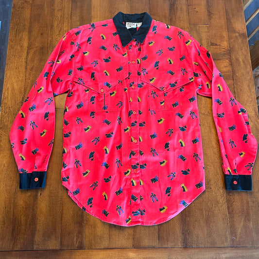 Vintage Adobe Rose Button Up Ladies Size M