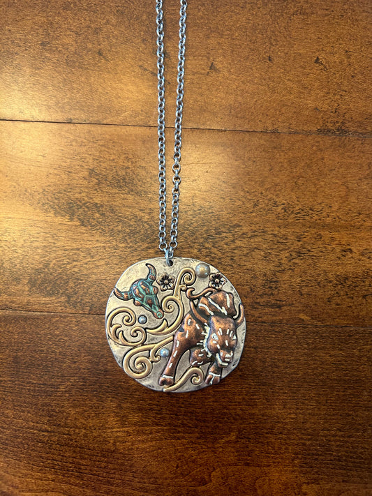 OORI Silver Necklace with Copper Bull