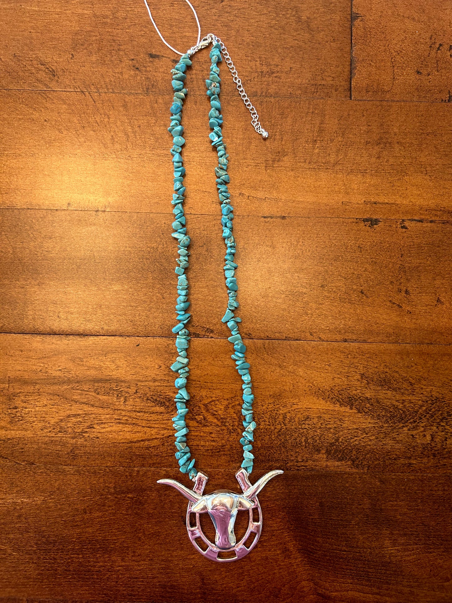 Turquoise Stone & Silver Longhorn Necklace