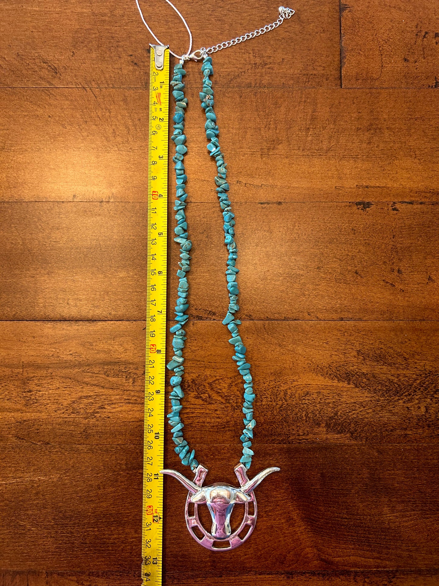 Turquoise Stone & Silver Longhorn Necklace