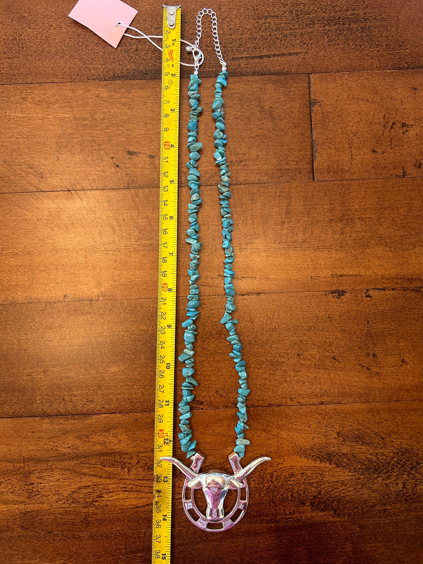 Turquoise Stone & Silver Longhorn Necklace