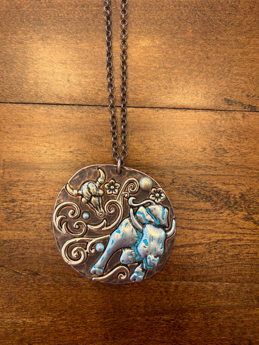 OORI Copper Necklace with Silver Bull