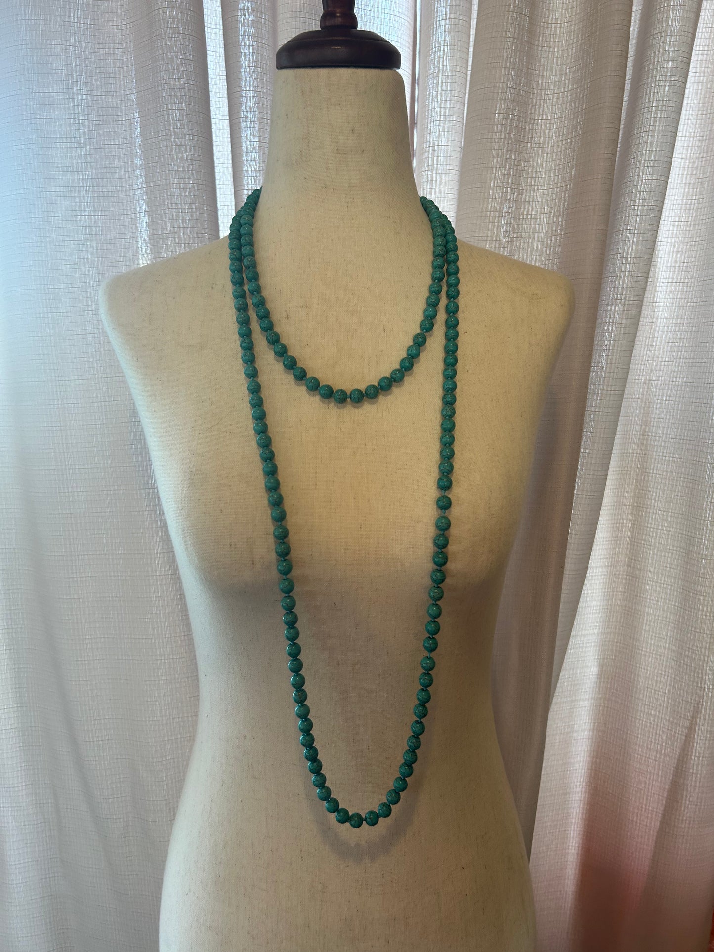 Super Long Turquoise Beaded Necklace with Multiple Ways to Wear!