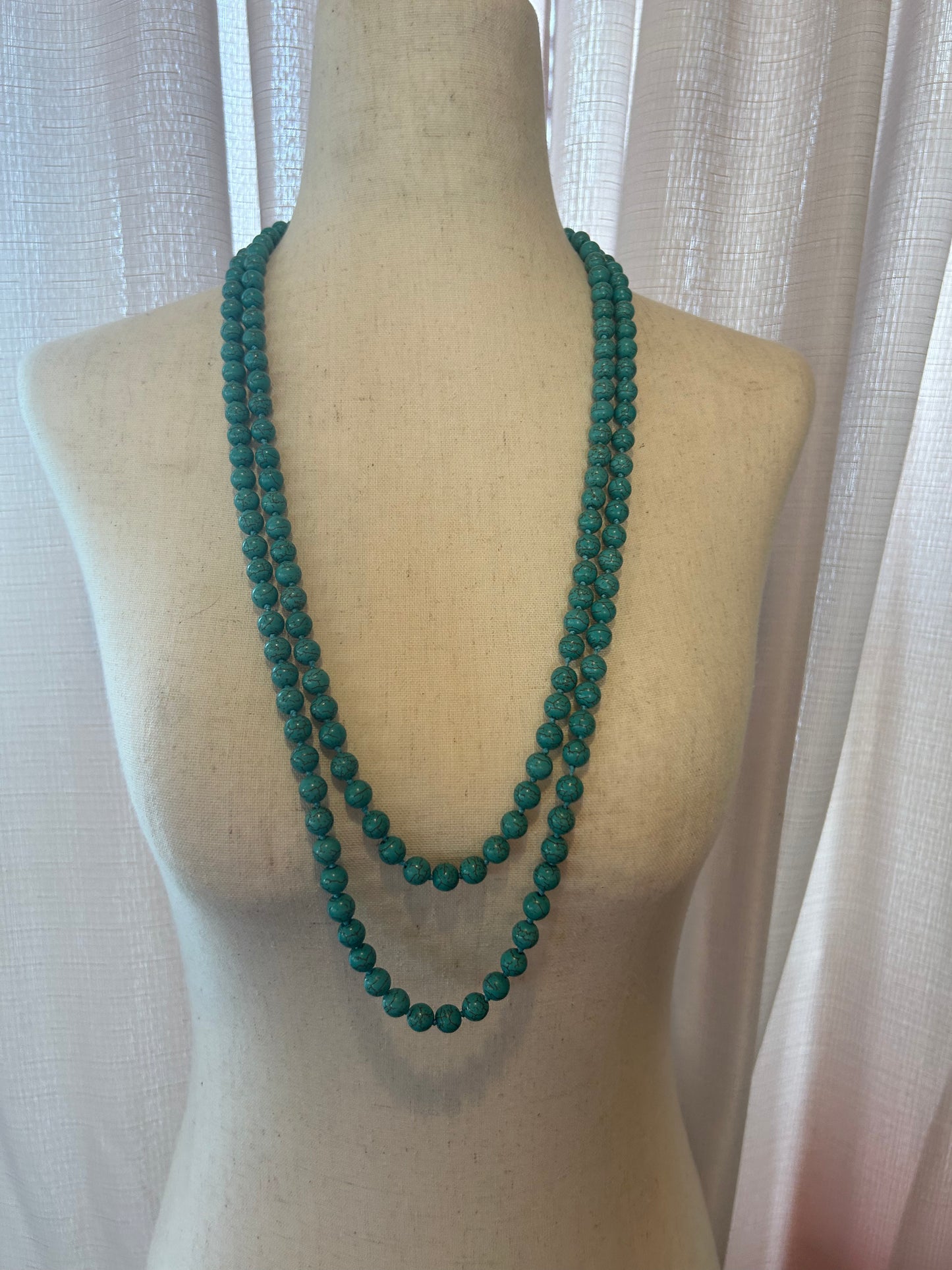 Super Long Turquoise Beaded Necklace with Multiple Ways to Wear!