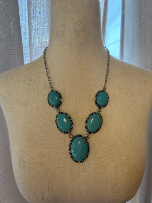 Turquoise Five Stone Silver Necklace