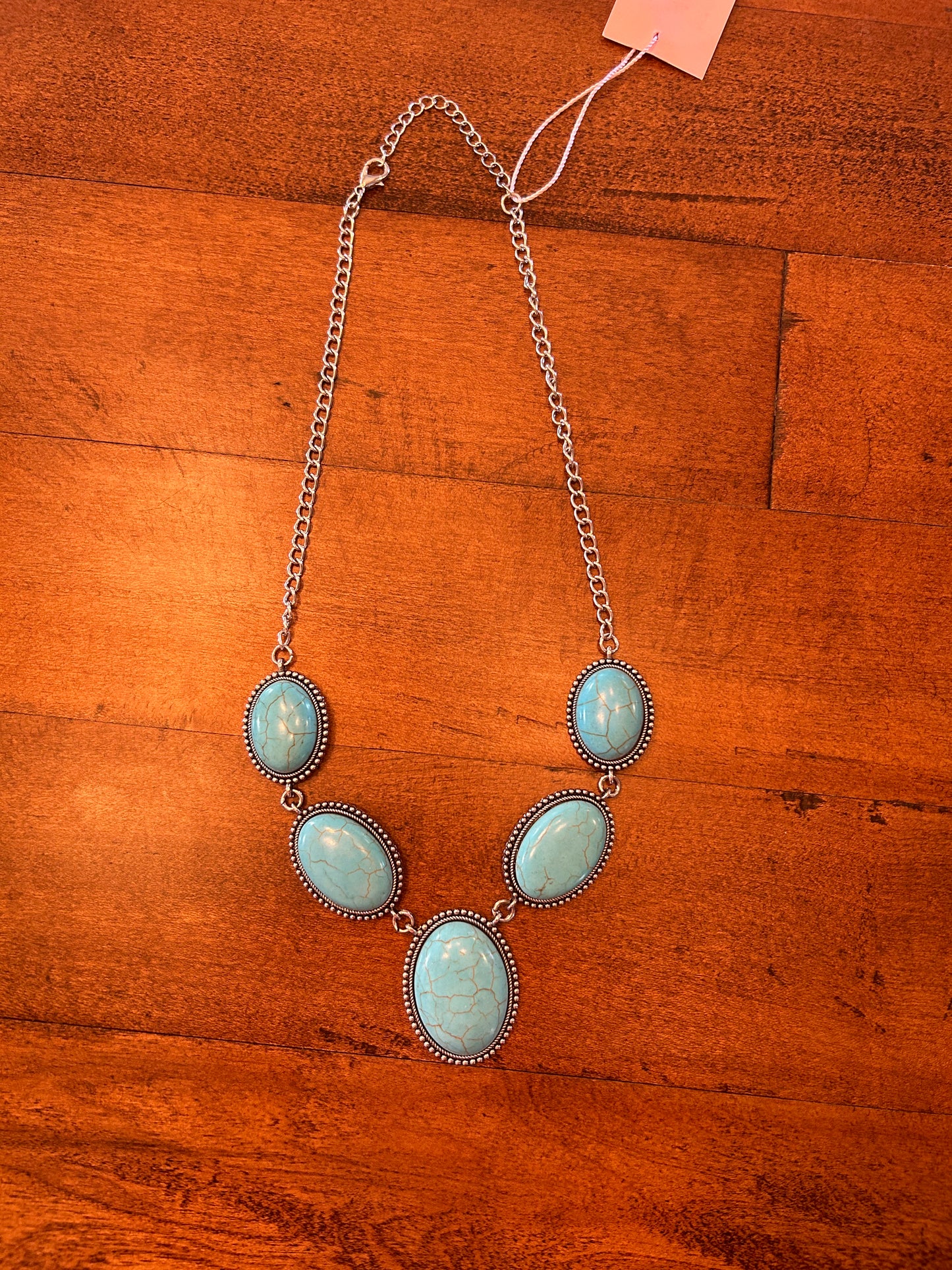 Turquoise Five Stone Silver Necklace