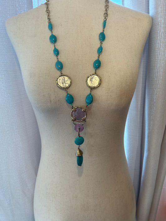 Gold & Turquoise Necklace with Coins