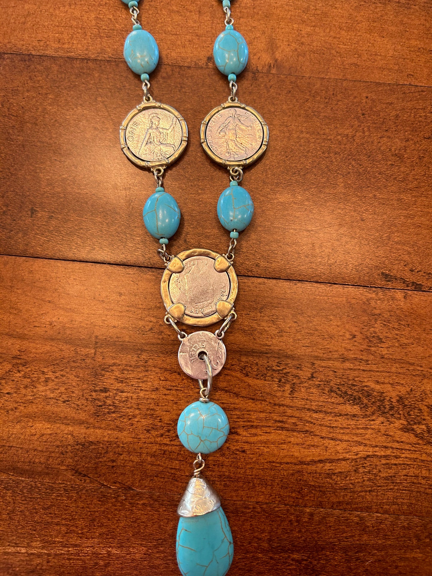 Gold & Turquoise Necklace with Coins