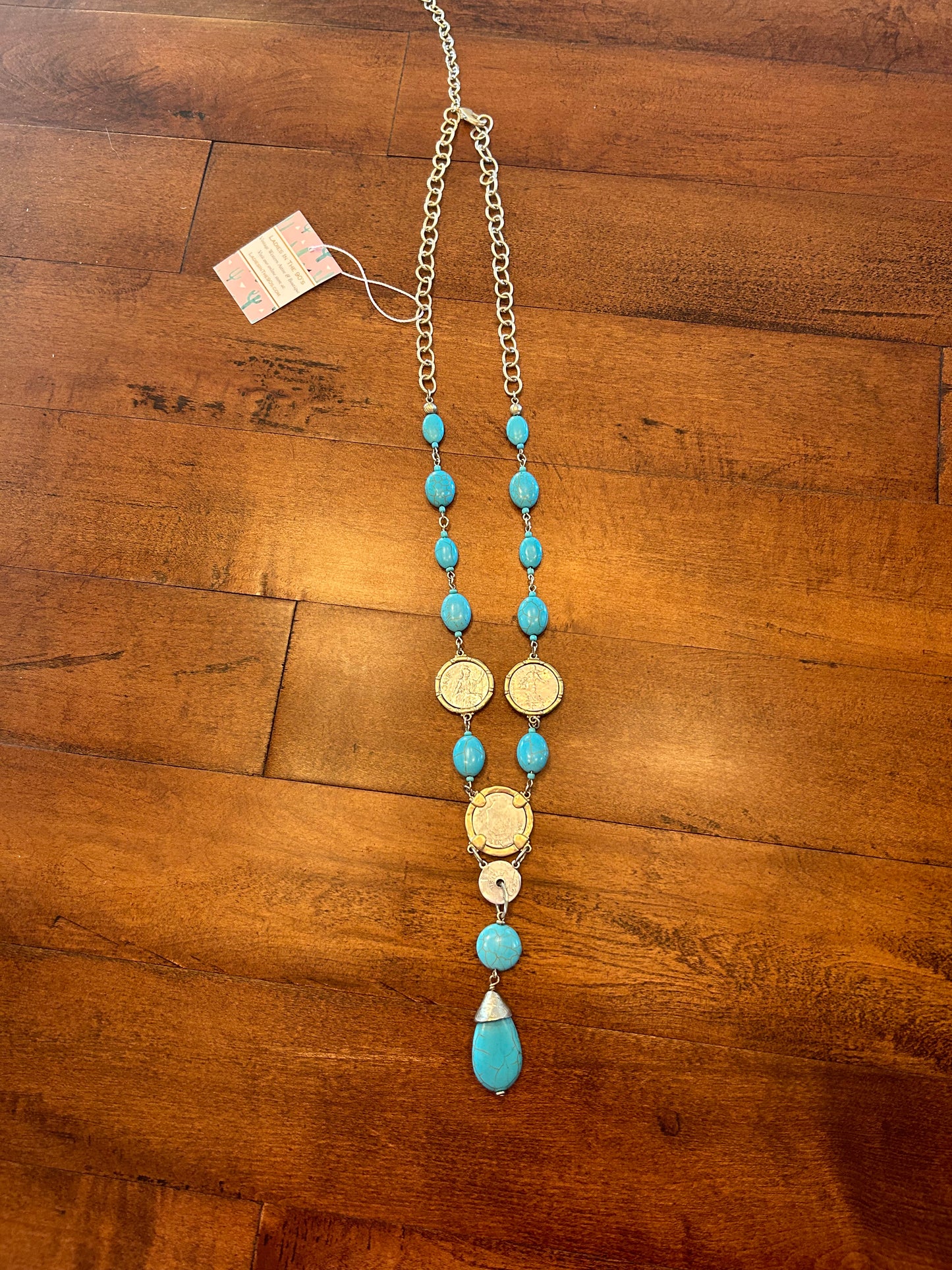 Gold & Turquoise Necklace with Coins