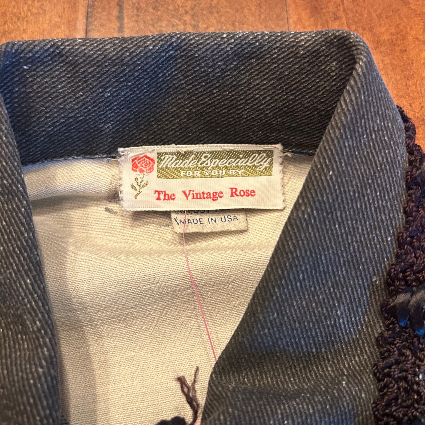 The Vintage Rose Fringe Black Jean Jacket Size M