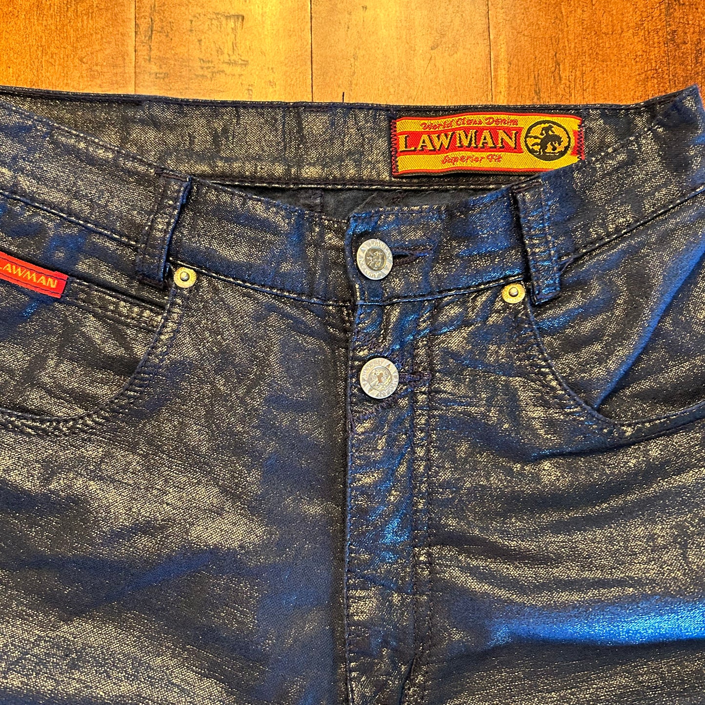 Super Rare Lawman Navy Pleather Pants Size 27x34