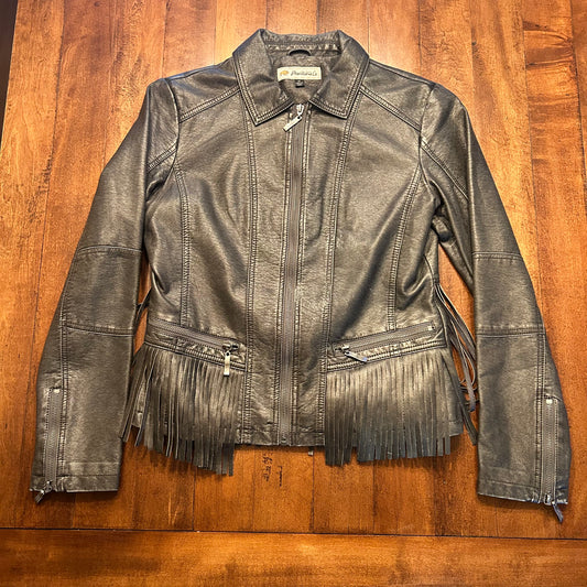 Montana Co. Gray Pleather Fringe Jacket Size S/M