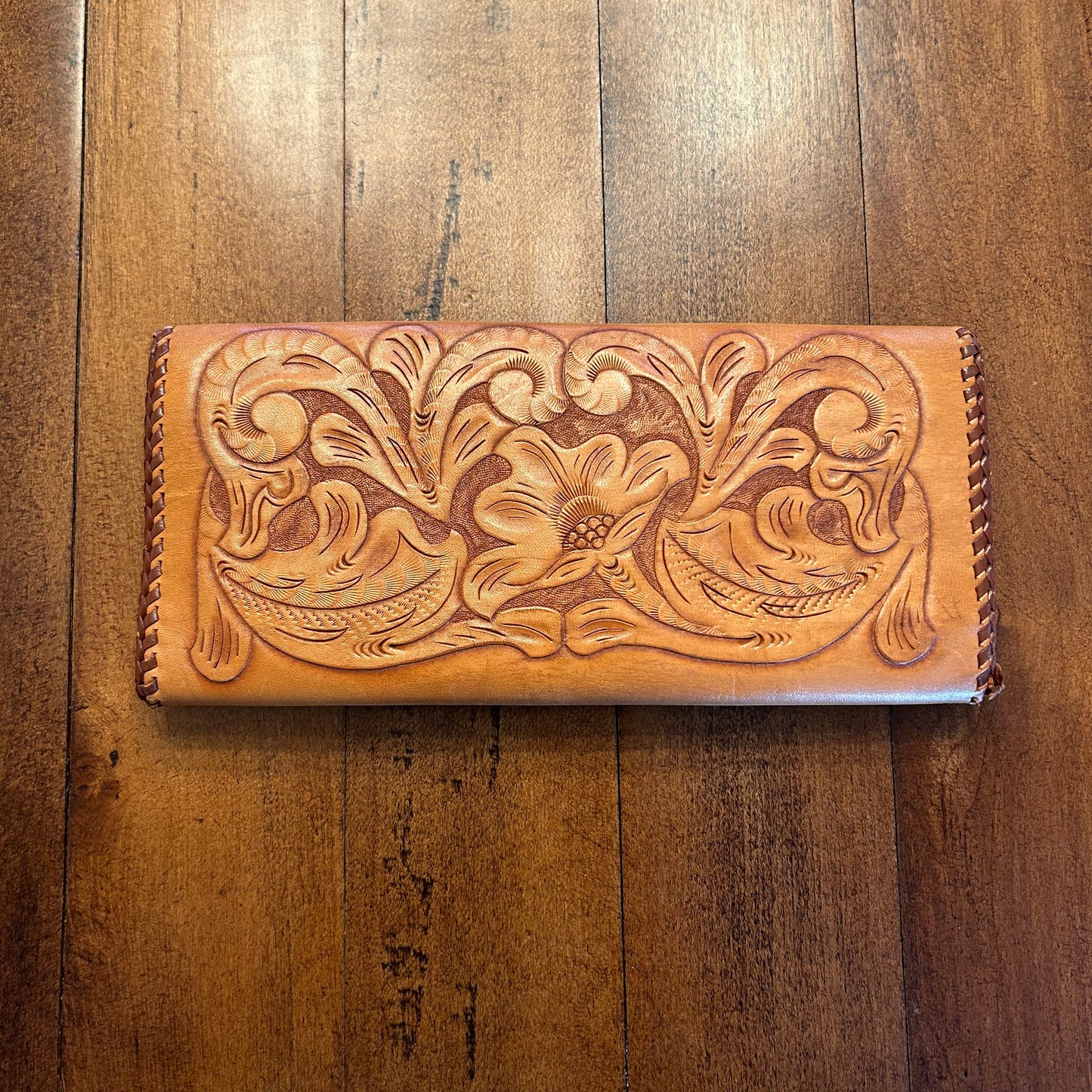 Vintage Leather Wallet with Tooling