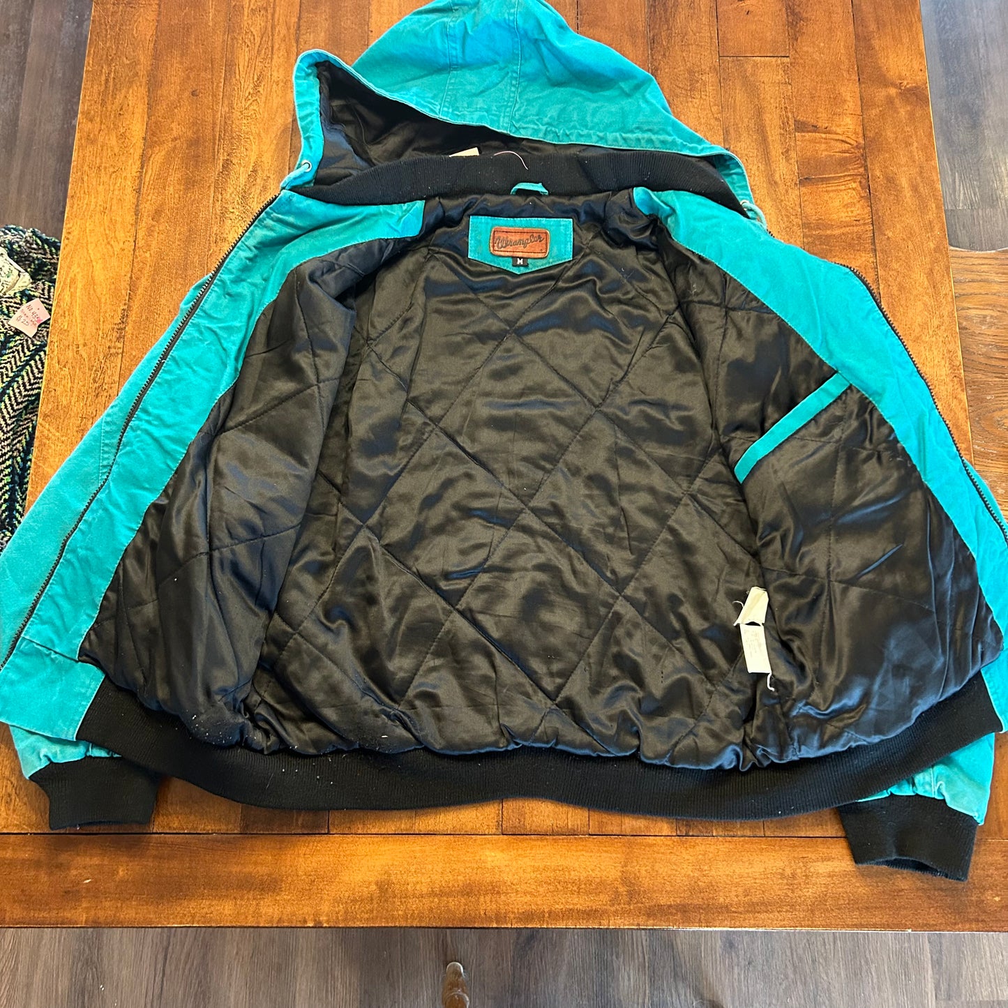 Vintage Wrangler Teal Duck Quilted Jacket with Hood Ladies Size M