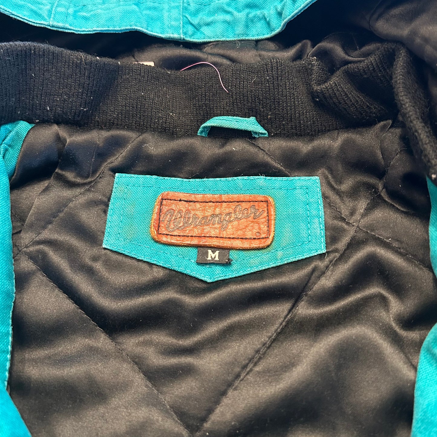 Vintage Wrangler Teal Duck Quilted Jacket with Hood Ladies Size M