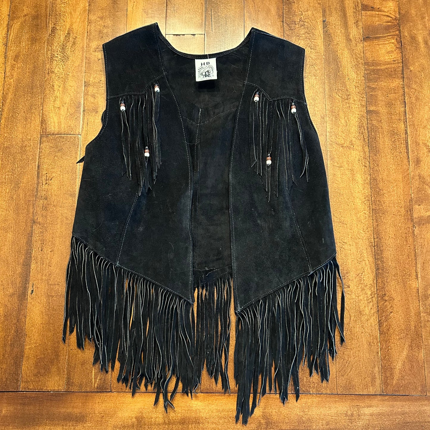 Vintage HB Black Suede Fringed Vest Ladies Size S/M