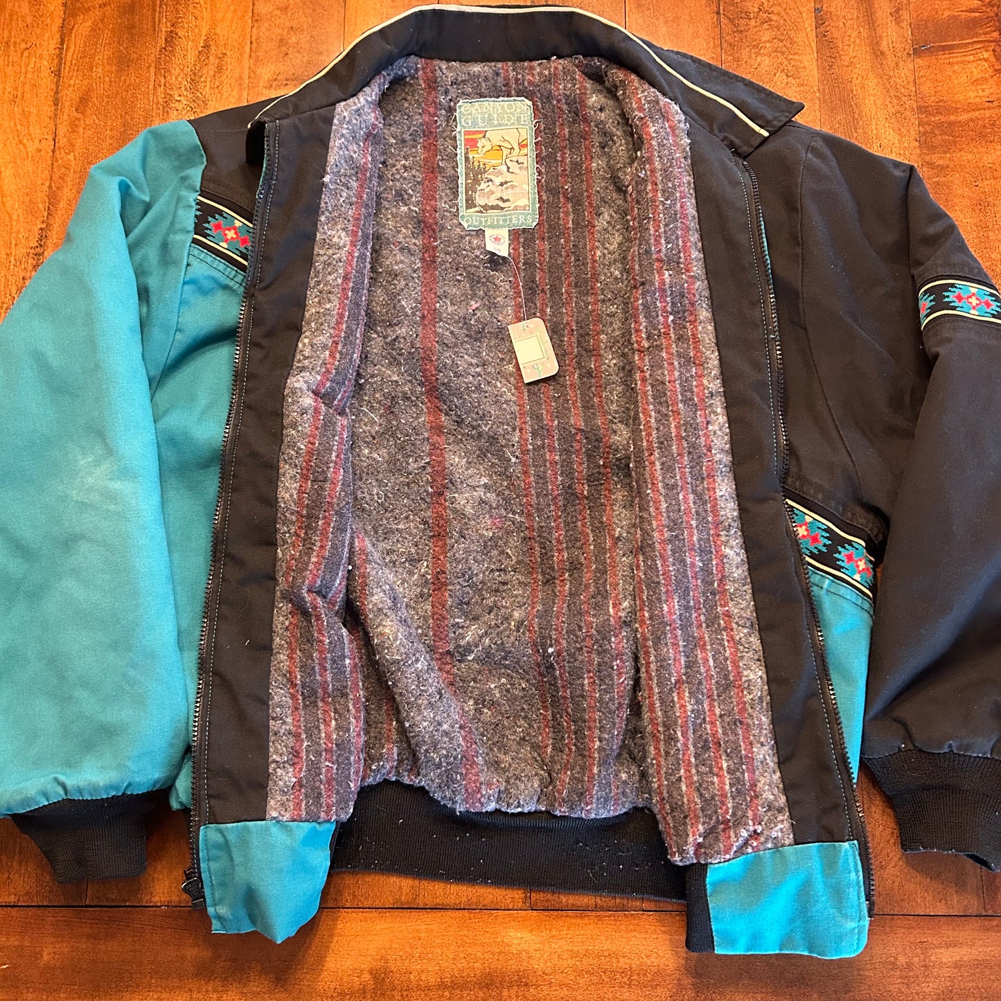 Vintage Canyon Guide Outfitters Teal Aztec Bomber Jacket Size M/L