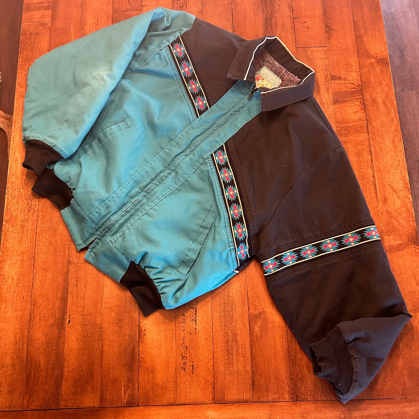 Vintage Canyon Guide Outfitters Teal Aztec Bomber Jacket Size M/L