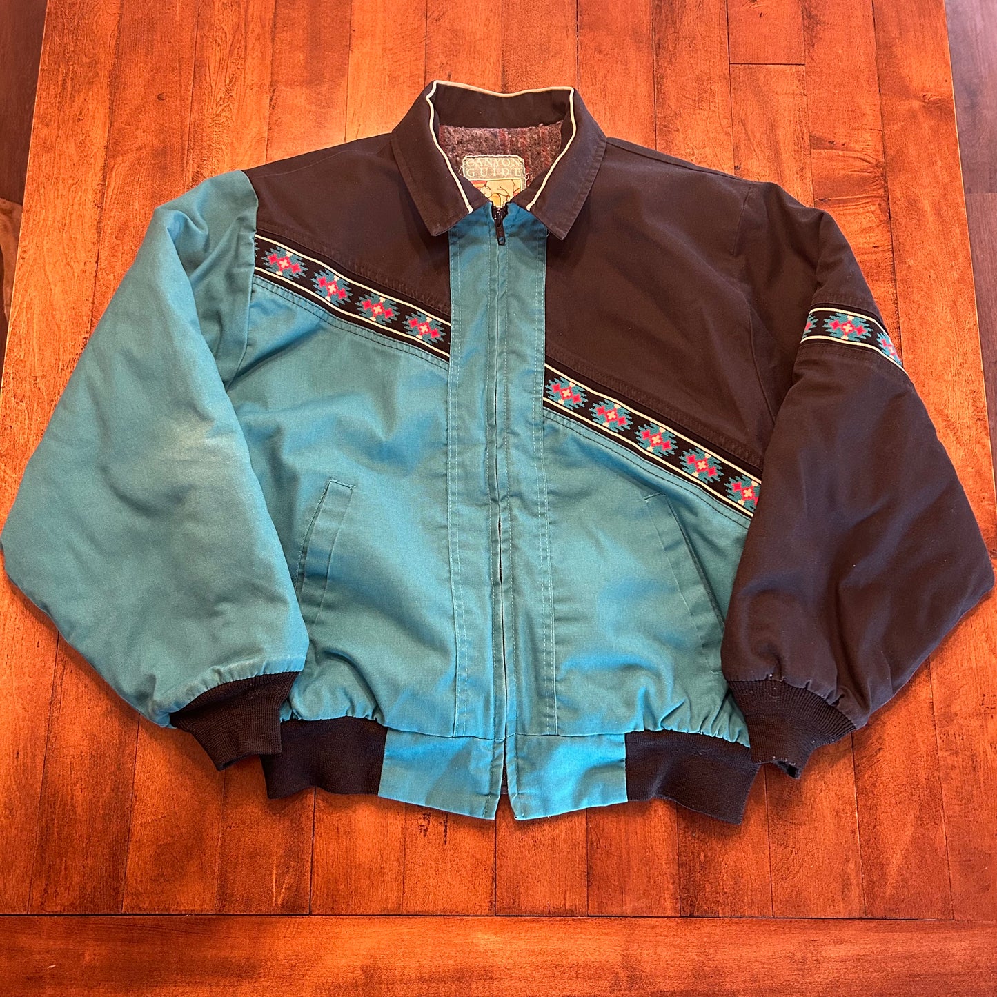 Vintage Canyon Guide Outfitters Teal Aztec Bomber Jacket Size M/L