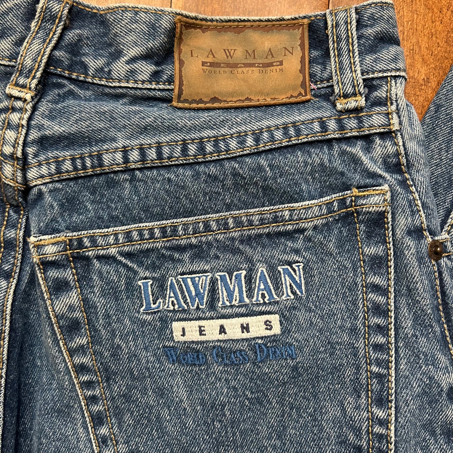 Vintage Lawman Button Fly Embroidered Jeans Size 27x31.5