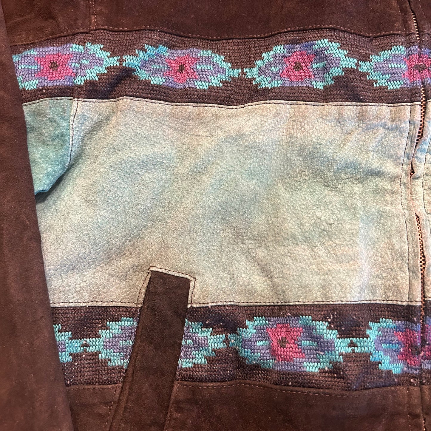 Vintage Adler Turquoise Suede Aztec Bomber Jacket Size S