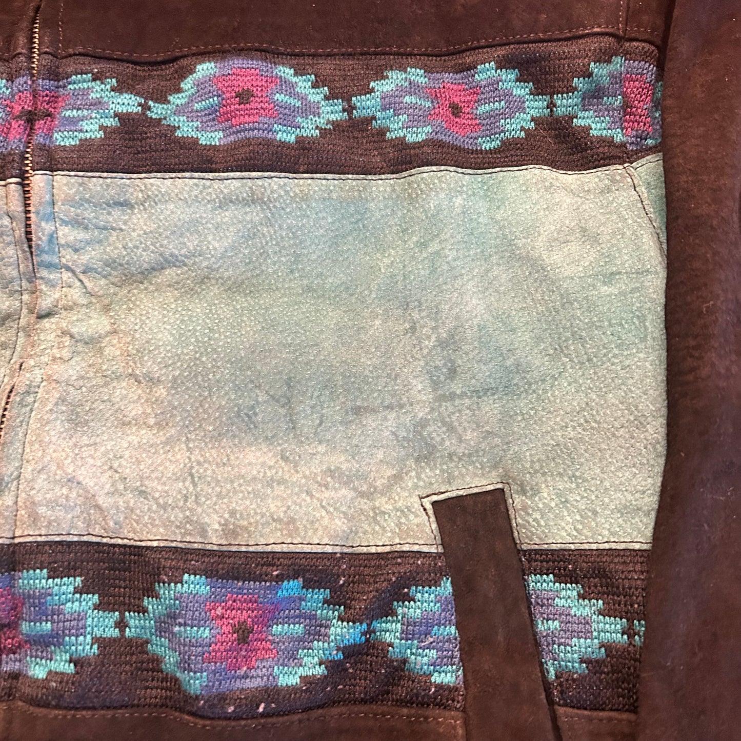 Vintage Adler Turquoise Suede Aztec Bomber Jacket Size S