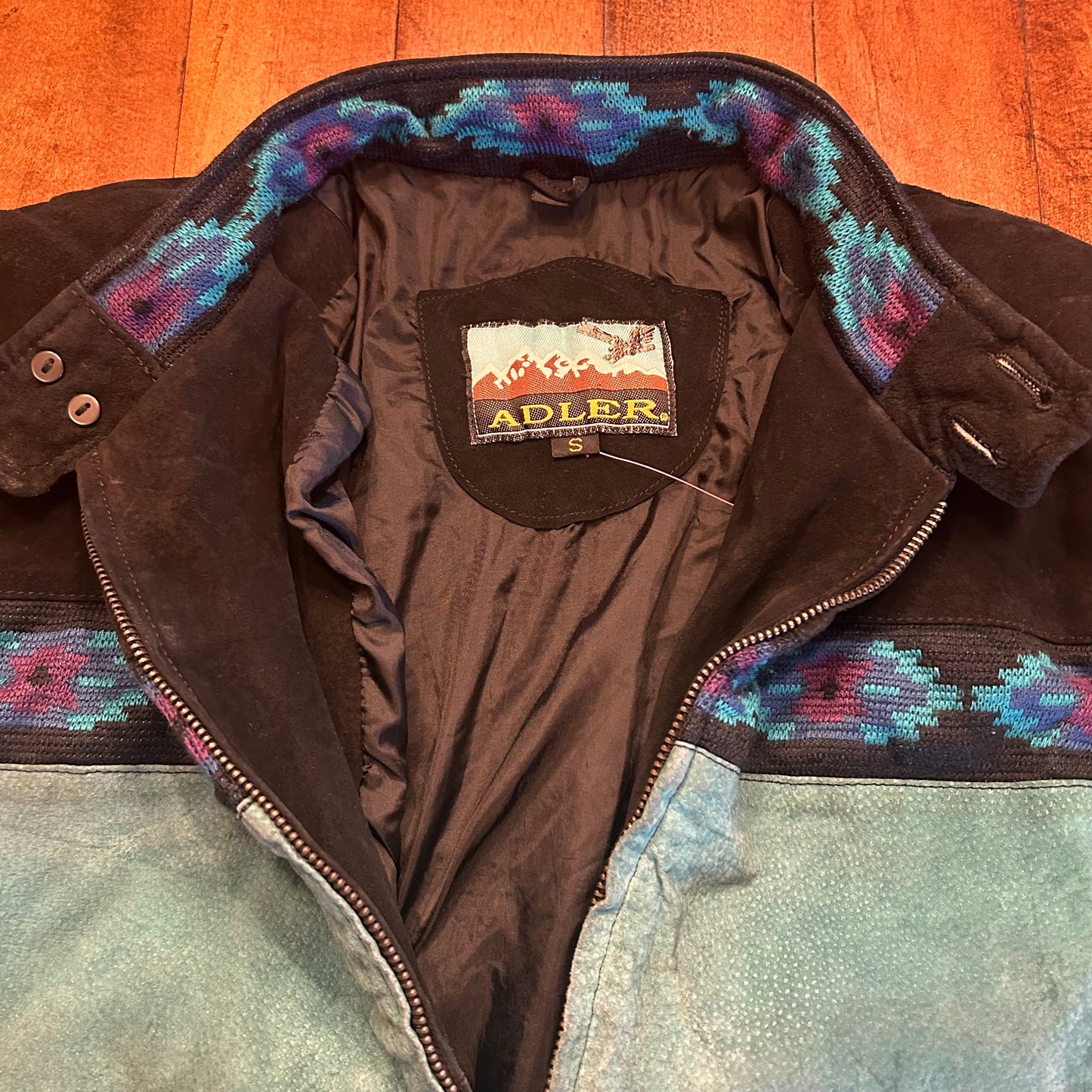 Vintage Adler Turquoise Suede Aztec Bomber Jacket Size S