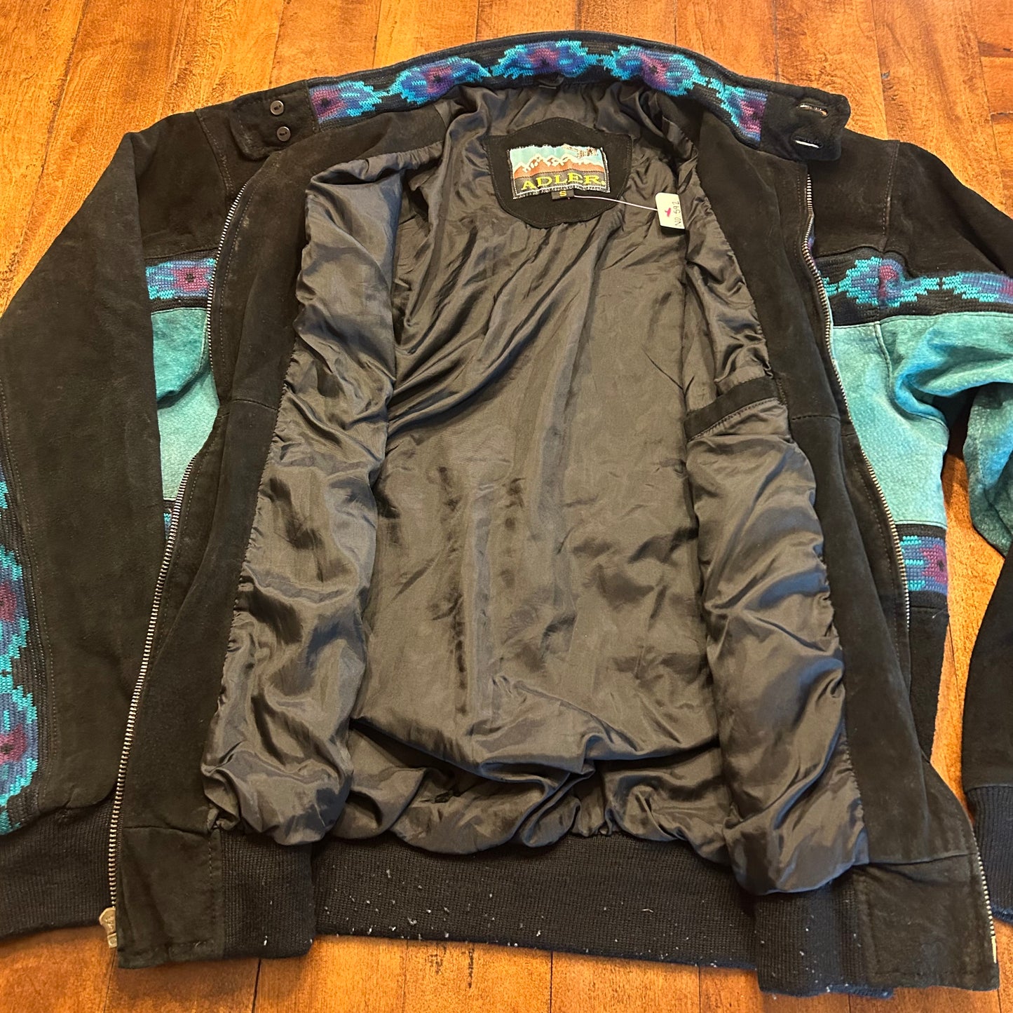 Vintage Adler Turquoise Suede Aztec Bomber Jacket Size S