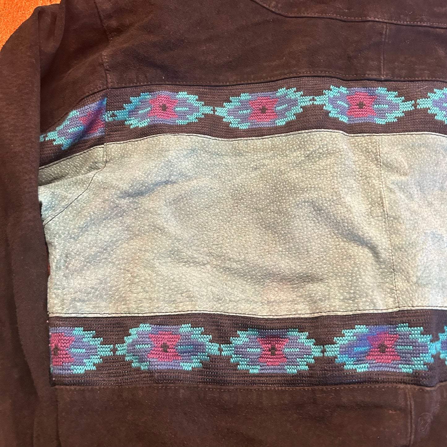 Vintage Adler Turquoise Suede Aztec Bomber Jacket Size S