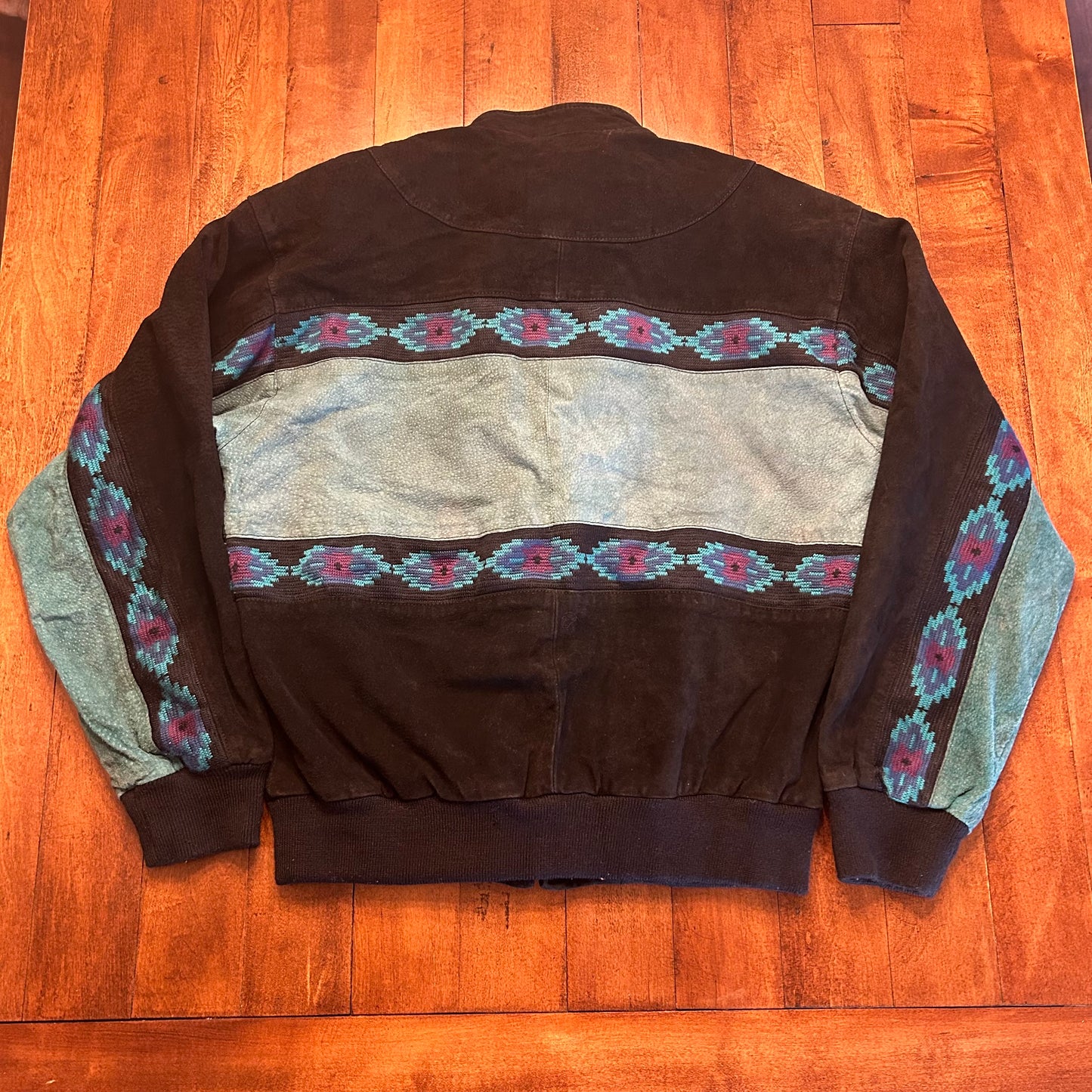 Vintage Adler Turquoise Suede Aztec Bomber Jacket Size S