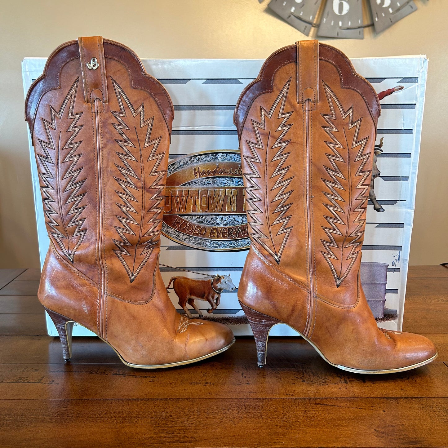 Vintage Jeenz Bootz Spike Heeled Cowgirl Boots Size 8 with Box