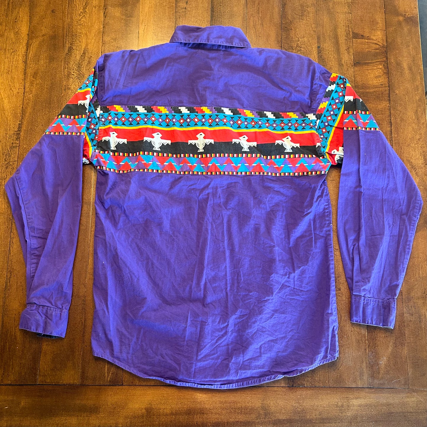 Vintage 1992 Adobe Rose Purple Aztec Button Up with Shoulder Pads Size M