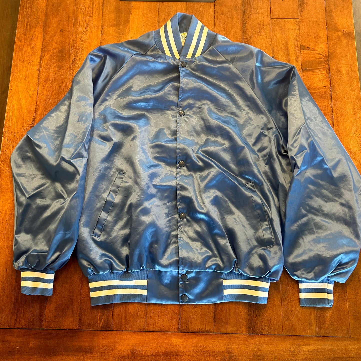 Vintage Houston Livestock Satin Royal Blue Bomber Jacket Size L