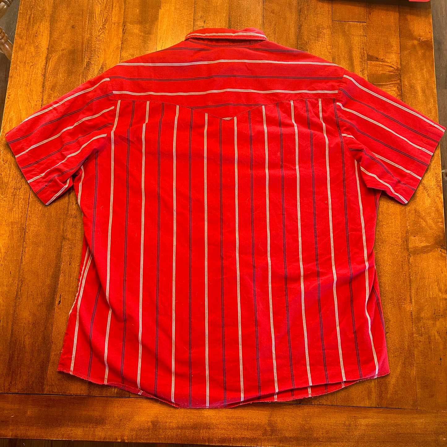 Vintage Wrangler Pearl Snap Short Sleeve Red Pin Stripe Size XL