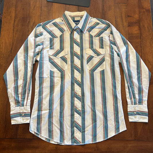 Vintage Wrangler Pin Striped Pearl Snap Shirt Size M