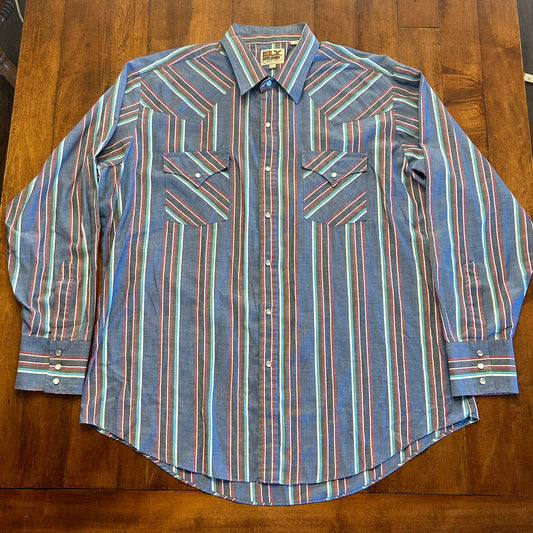 Vintage Ely Cattleman Pinstripe Pearl Snap Size XL