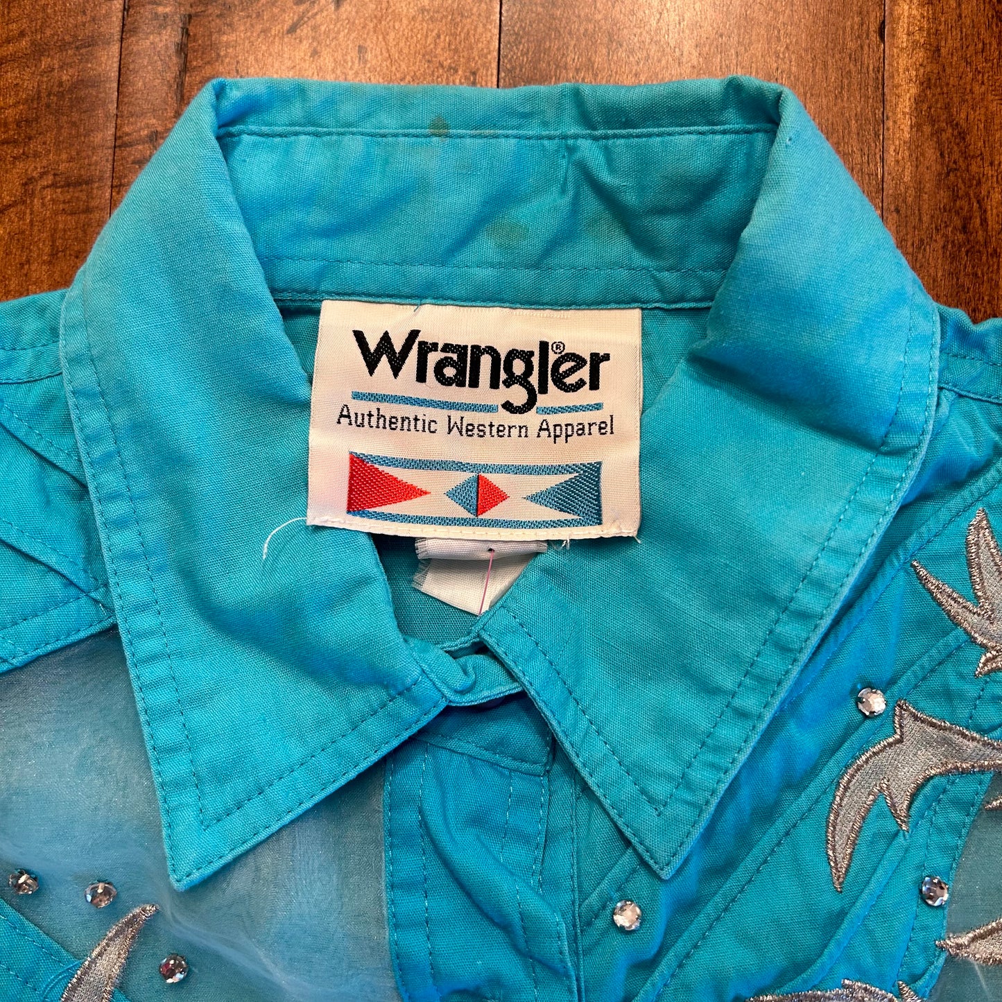 Vintage Wrangler Teal Jeweled Mesh Button Up Ladies Size M