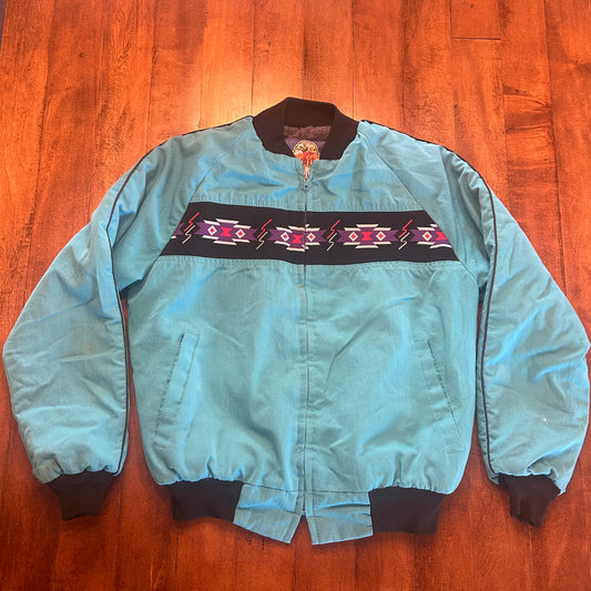 Vintage Express Rider Western Wear Teal Aztec Bomber Jacket Kids Size XL or Ladies Size XS