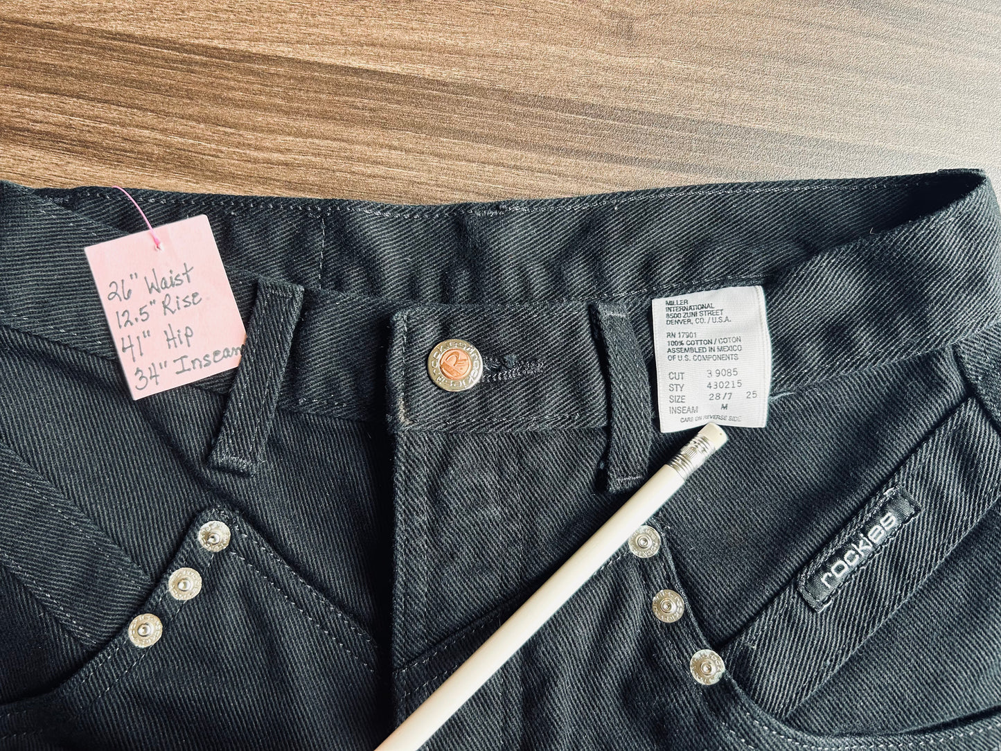 Rockies Bareback Black Jeans Size 26x34